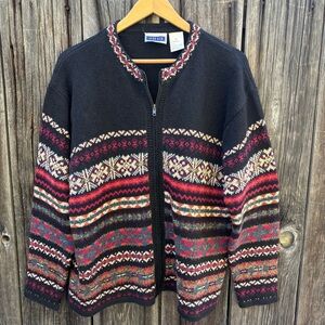 Erika & Co. Colorful Patterned Zip-Up Sweater Ramie and Cotton size XL